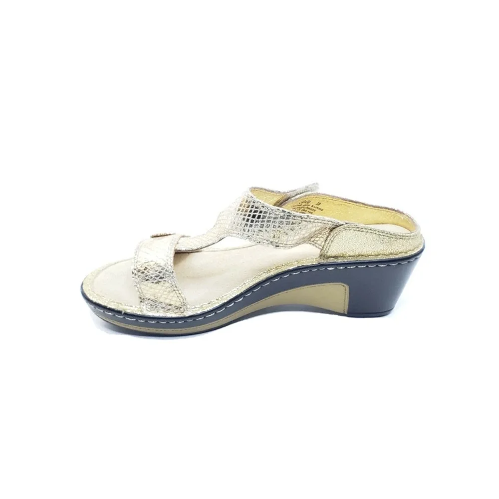 Alegria Lara Wedge Sandals Womens Gold Snake Embossed Leather EU 38 US 7.5 8